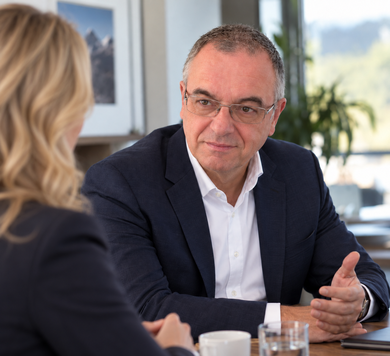 KI-Bild: Jürgen im Gespräch mit einer Frau