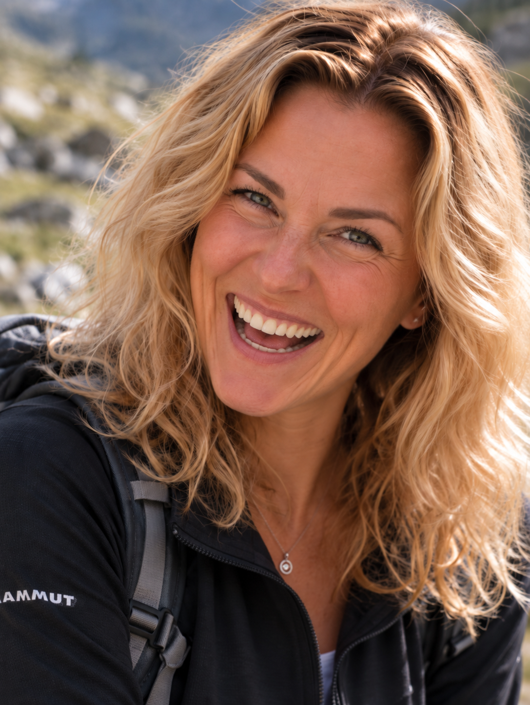 KI-Bild: Alina lächelt in den Bergen