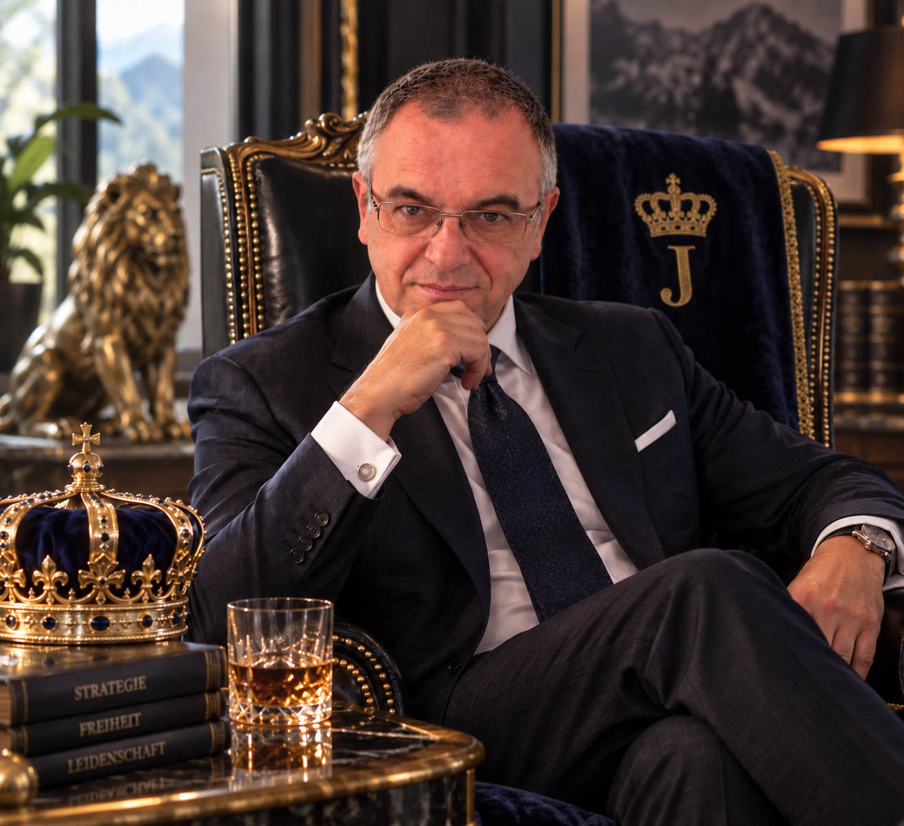KI-Bild: Jürgen in einem herrschaftlichen Sessel